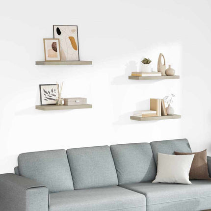 Svävande vägghyllor 4 st ek 60x23,5x3,8 cm MDF