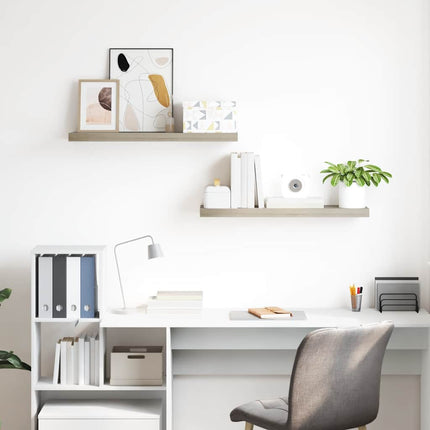 Svävande vägghyllor 2 st ek 80x23,5x3,8 cm MDF