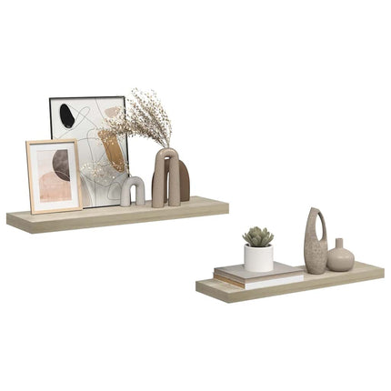 Svävande vägghyllor 2 st ek 80x23,5x3,8 cm MDF
