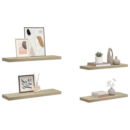Svävande vägghyllor 4 st ek 80x23,5x3,8 cm MDF