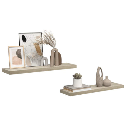 Svävande vägghyllor 2 st ek 90x23,5x3,8 cm MDF