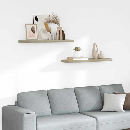 Svävande vägghyllor 2 st ek 90x23,5x3,8 cm MDF