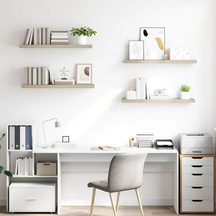 Svävande vägghyllor 4 st ek 90x23,5x3,8 cm MDF