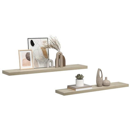 Svävande vägghyllor 2 st ek 120x23,5x3,8 cm MDF