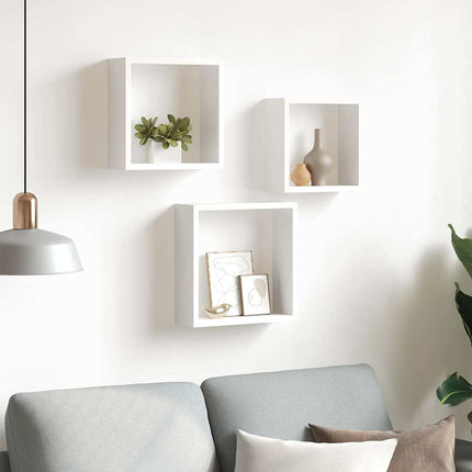 Vägghyllor kub 3 st vit MDF