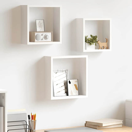 Vägghyllor kub 3 st vit MDF