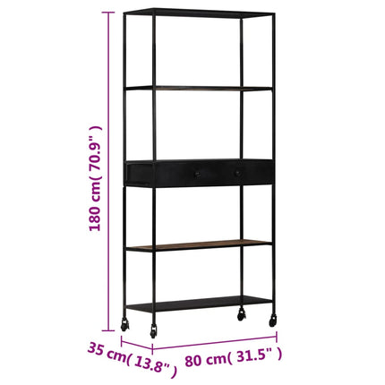 Bokhylla 80x35x180 cm grovt mangoträ och järn