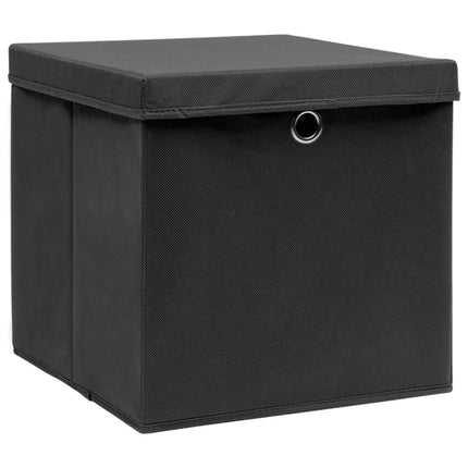 Förvaringslådor med lock 4 st 28x28x28 cm svart