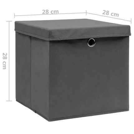 Förvaringslådor med lock 4 st 28x28x28 cm grå
