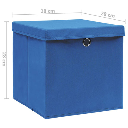 Förvaringslådor med lock 10 st 28x28x28 cm blå