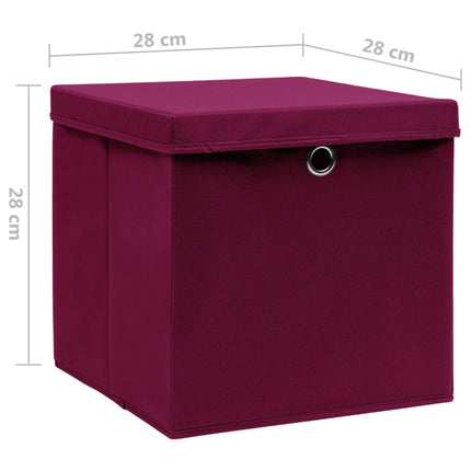 Förvaringslådor med lock 4 st 28x28x28 cm mörkröd