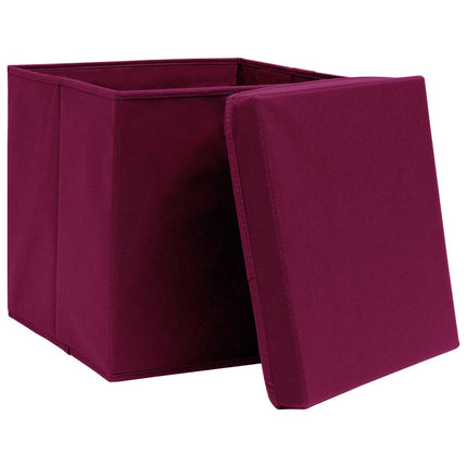 Förvaringslådor med lock 10 st 28x28x28 cm mörkröd