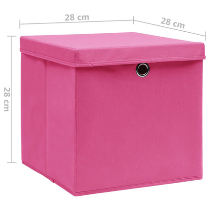 Förvaringslådor med lock 4 st 28x28x28 cm rosa