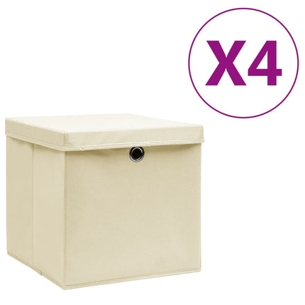 Förvaringslådor med lock 4 st 28x28x28 cm gräddvit
