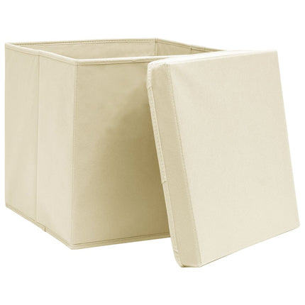 Förvaringslådor med lock 4 st 28x28x28 cm gräddvit