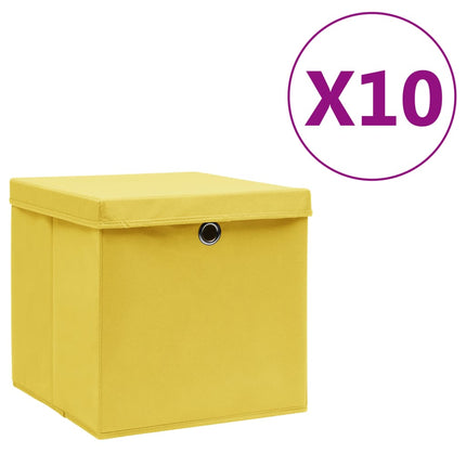 Förvaringslådor med lock 10 st 28x28x28 cm gul