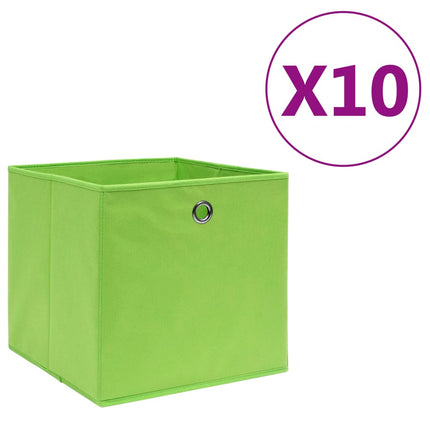 Förvaringslådor 10 st non-woven tyg 28x28x28 cm grön