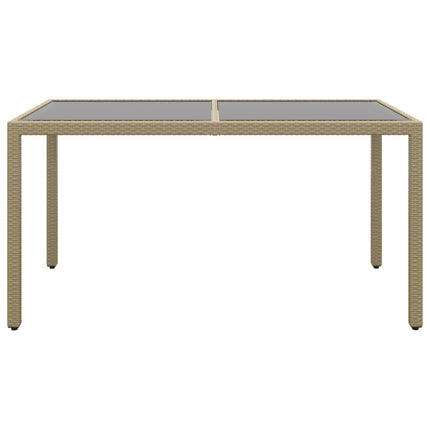 Trädgårdsbord 150x90x75 cm härdat glas och konstrotting beige