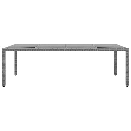 Trädgårdsbord 250x100x75 cm härdat glas och konstrotting grå