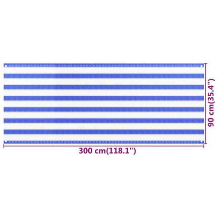 Balkongskärm blå och vit 90x300 cm HDPE
