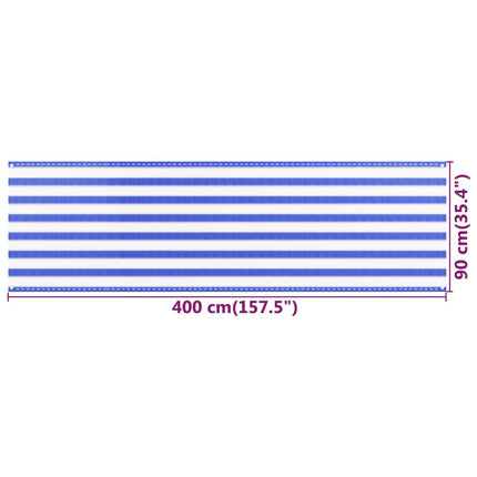 Balkongskärm blå och vit 90x400 cm HDPE