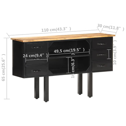Skänk 110x30x65 cm massivt grovt mangoträ och stål