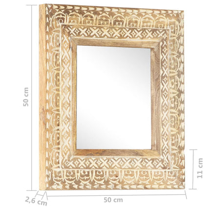 Handsnidad spegel 50x50x2,6 cm massivt mangoträ