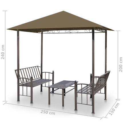Paviljong med bord och bänkar 2,5x1,5x2,4 m taupe 180 g/m²