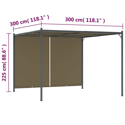 Pergola med infällbart tak 3x3 m taupe 180 g/m²
