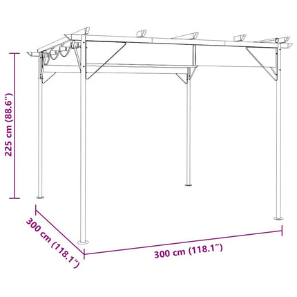 Pergola med infällbart tak antracit 3x3 m stål 180 g/m²