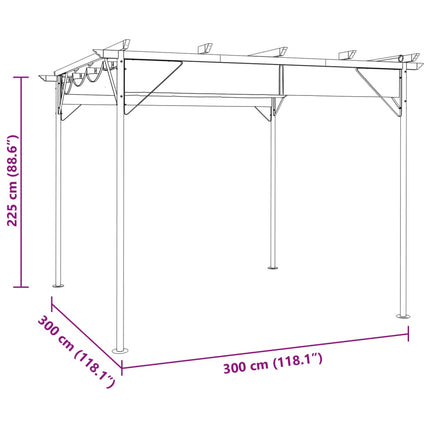 Pergola med infällbart tak taupe 3x3 m stål 180 g/m²