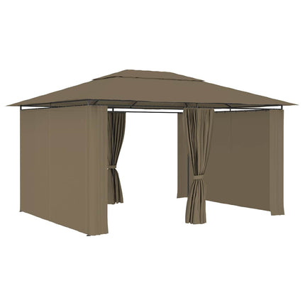 Paviljong med draperier 4x3 m taupe 180 g/m²