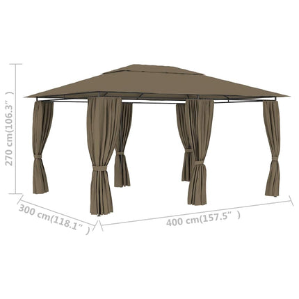 Paviljong med draperier 4x3 m taupe 180 g/m²