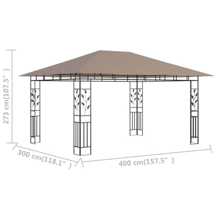 Paviljong med myggnät 4x3x2,73 m taupe 180 g/m²