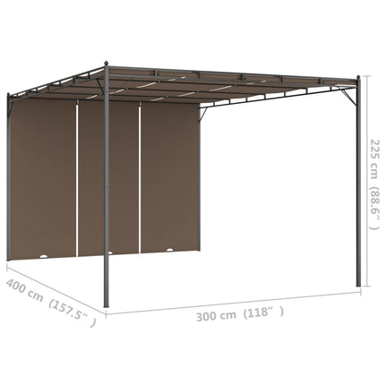 Trädgårdspaviljong med draperier 4x3x2,25 m taupe