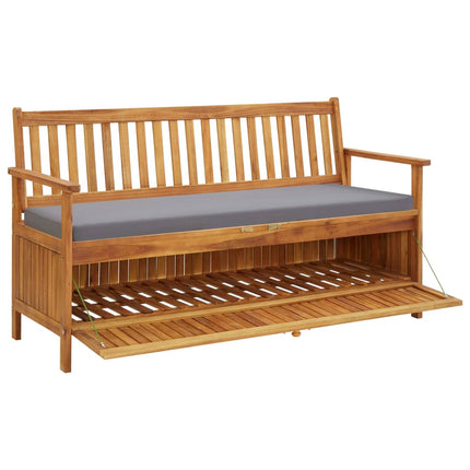 Förvaringsbänk med dyna 148 cm massivt akaciaträ