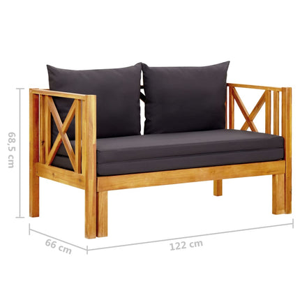 Trädgårdsbänk 2-sits med dynor 122 cm massivt akaciaträ