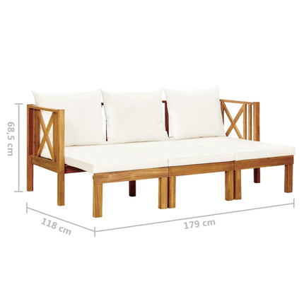 Trädgårdsbänk 3-sits med dynor 179 cm massivt akaciaträ