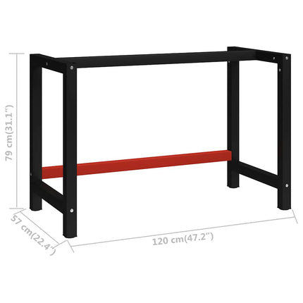 Ram till arbetsbänk metall 120x57x79 cm svart och röd