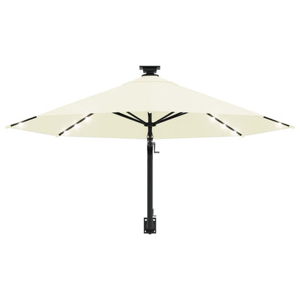 Väggmonterat trädgårdsparasoll med LEDs 300 cm sand