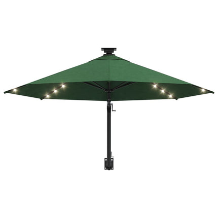 Väggmonterat trädgårdsparasoll med LEDs 300 cm grön