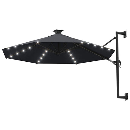 Väggmonterat trädgårdsparasoll med LEDs 300 cm antracit