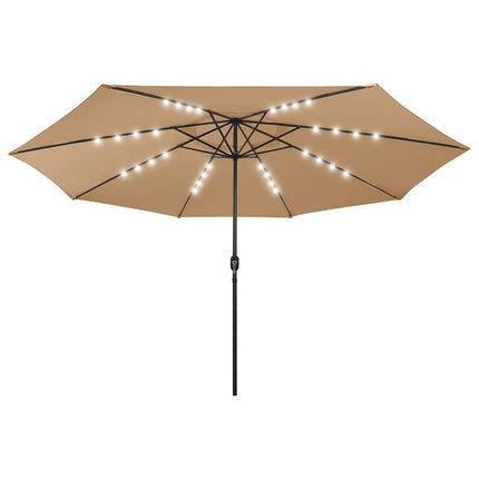 Trädgårdsparasoll med LEDs 400 cm taupe