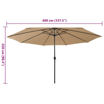 Trädgårdsparasoll med LEDs 400 cm taupe