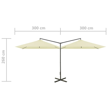 Dubbelt trädgårdsparasoll med stålstång sand 600x300 cm