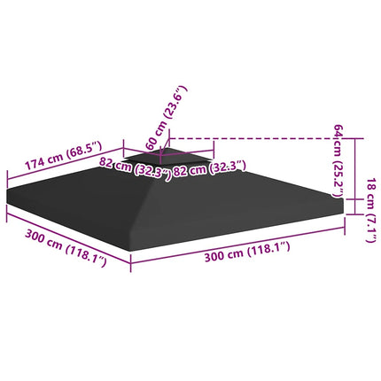 Paviljongtak med ventilering 310 g/m² 3x3 m svart