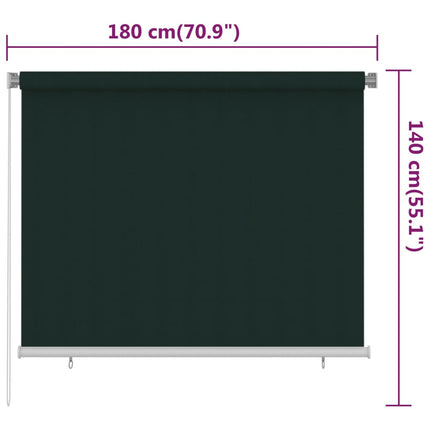 Rullgardin utomhus 185 (B) x 140 (H) cm mörkgrön HDPE