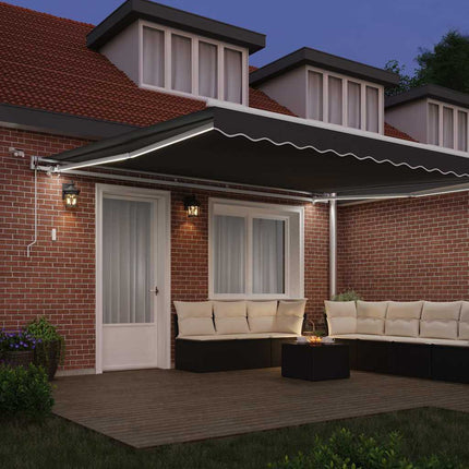 Markisram med LED -remsljus Vit 450 × 350 cm Aluminium