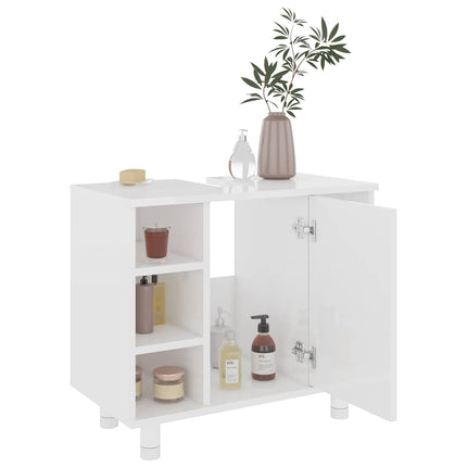 Badrumsskåp vit högglans 60x32x53,5 cm konstruerat trä