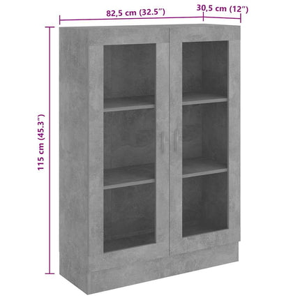Vitrinskåp betonggrå 82,5x30,5x115 cm konstruerat trä
